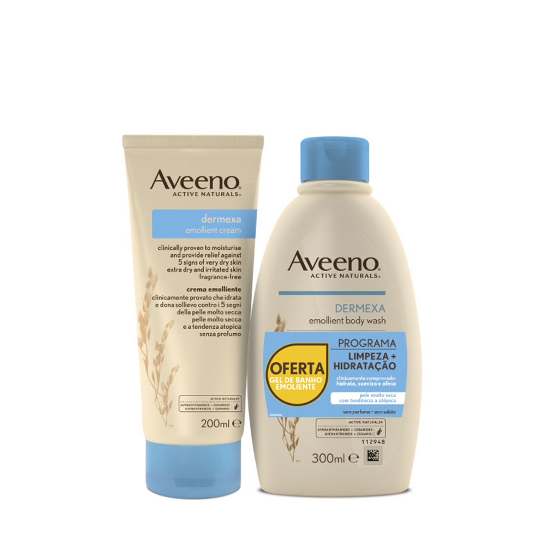 Aveeno Dermexa Creme Emoliente 200 ml com Oferta de Gel Banho Emoliente 300 ml