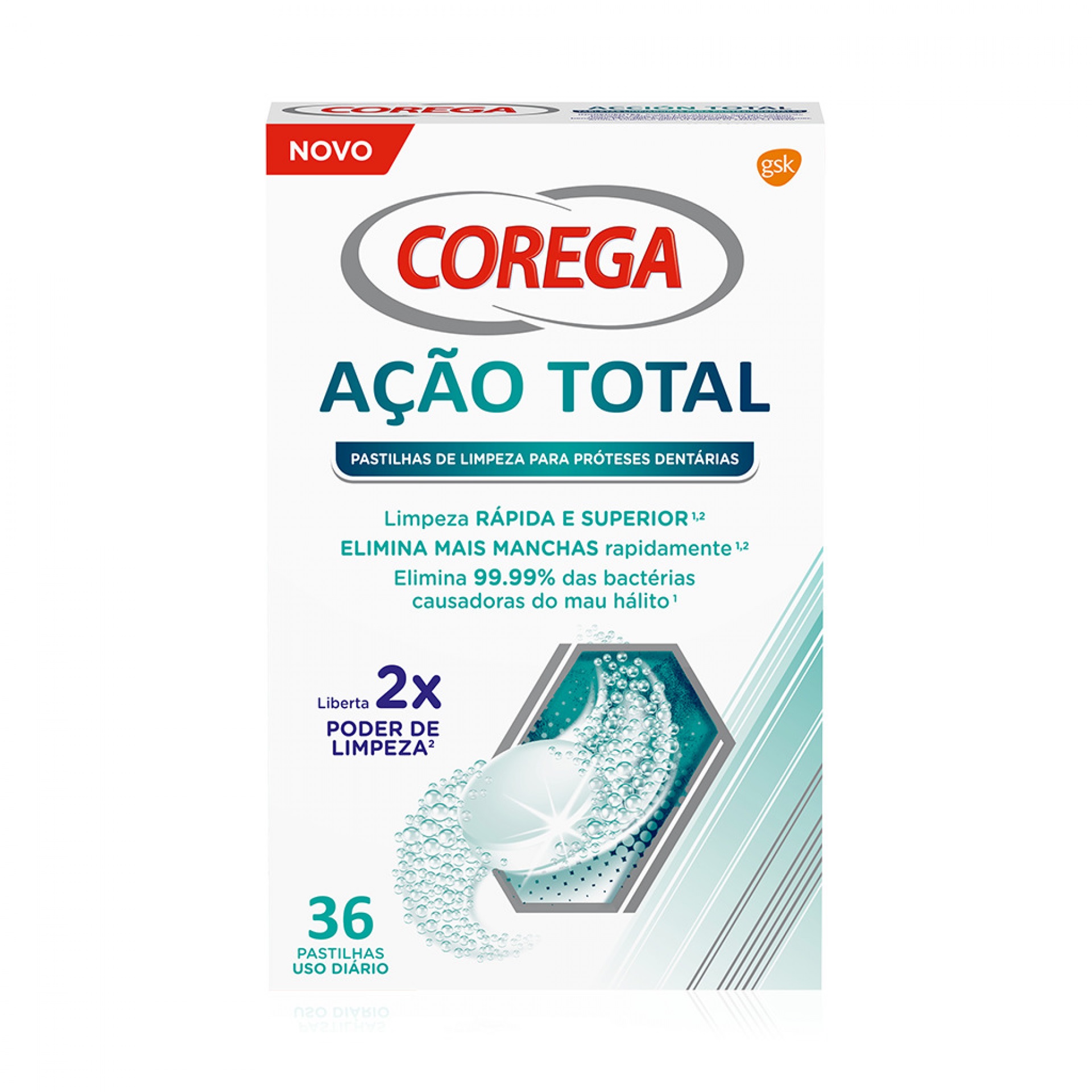 Corega Ação Total Pastilhas Limpeza Diária 36 Pastilhas