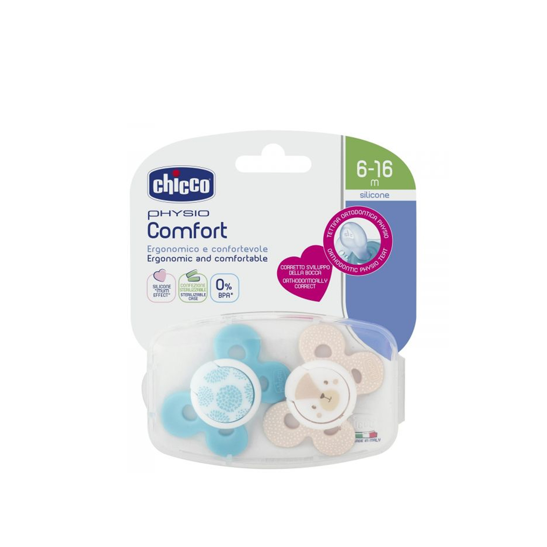 Chicco Chupeta Silicone Physio Comfort Boy 6-16m 2x