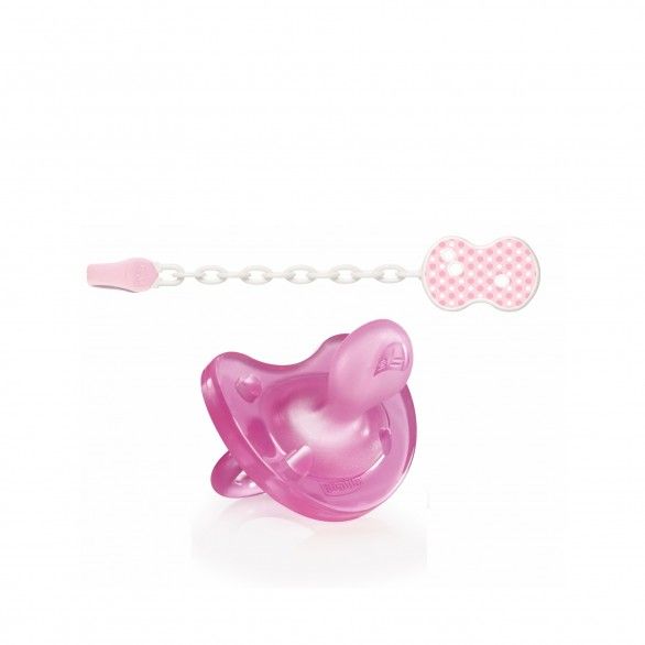 Chicco Physio Soft Chupeta + Clip c/ Corrente Rosa 0-6m