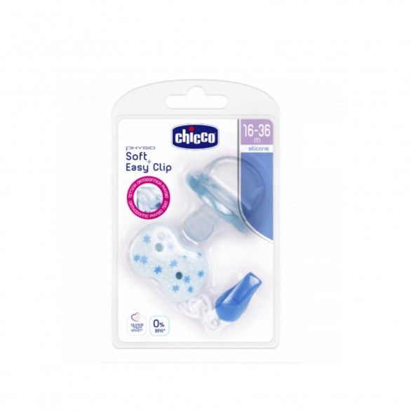 Chicco Chupeta Physio Soft Silicone + Clip Azul 16-36m