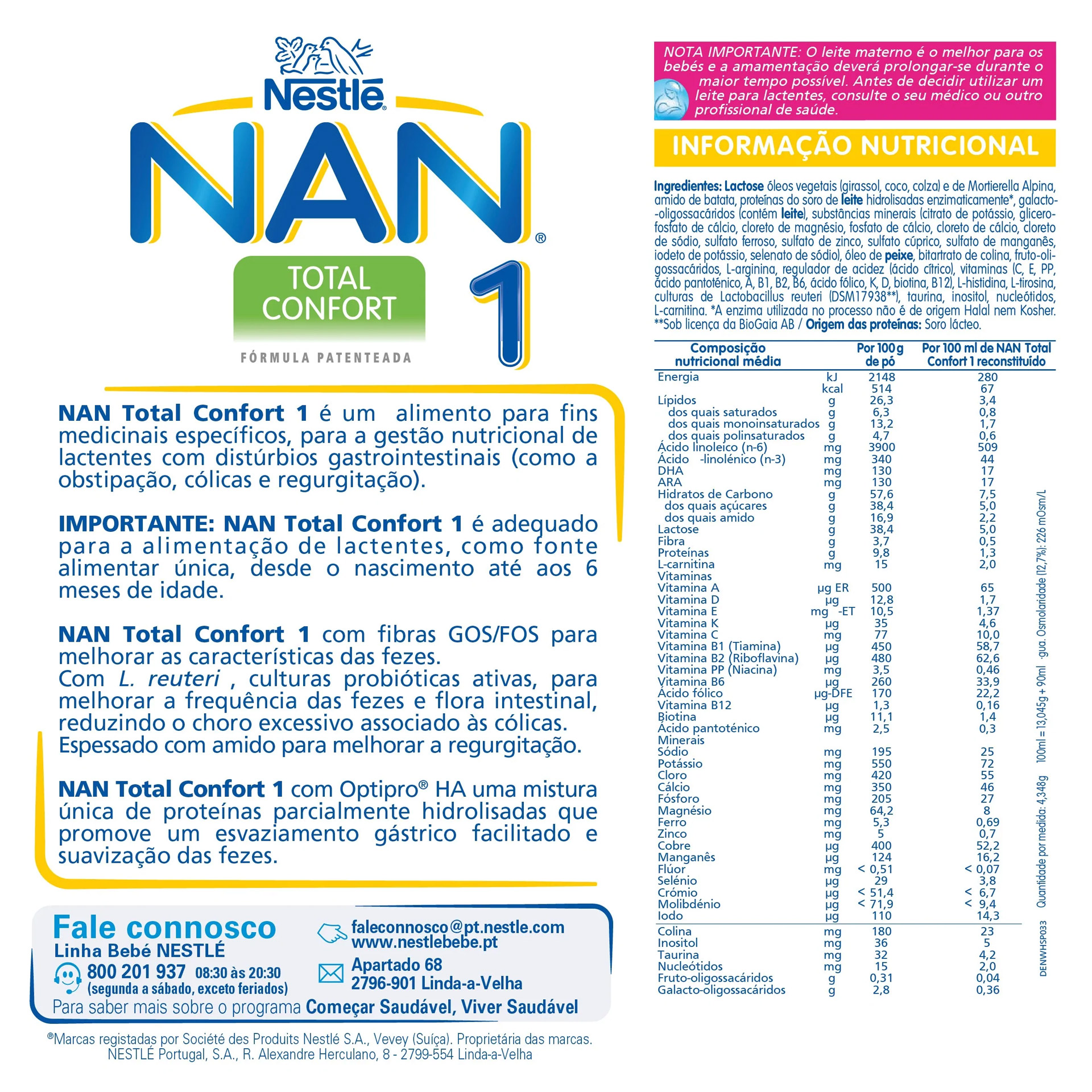 NAN Confort 1 Leite Lactente 800g