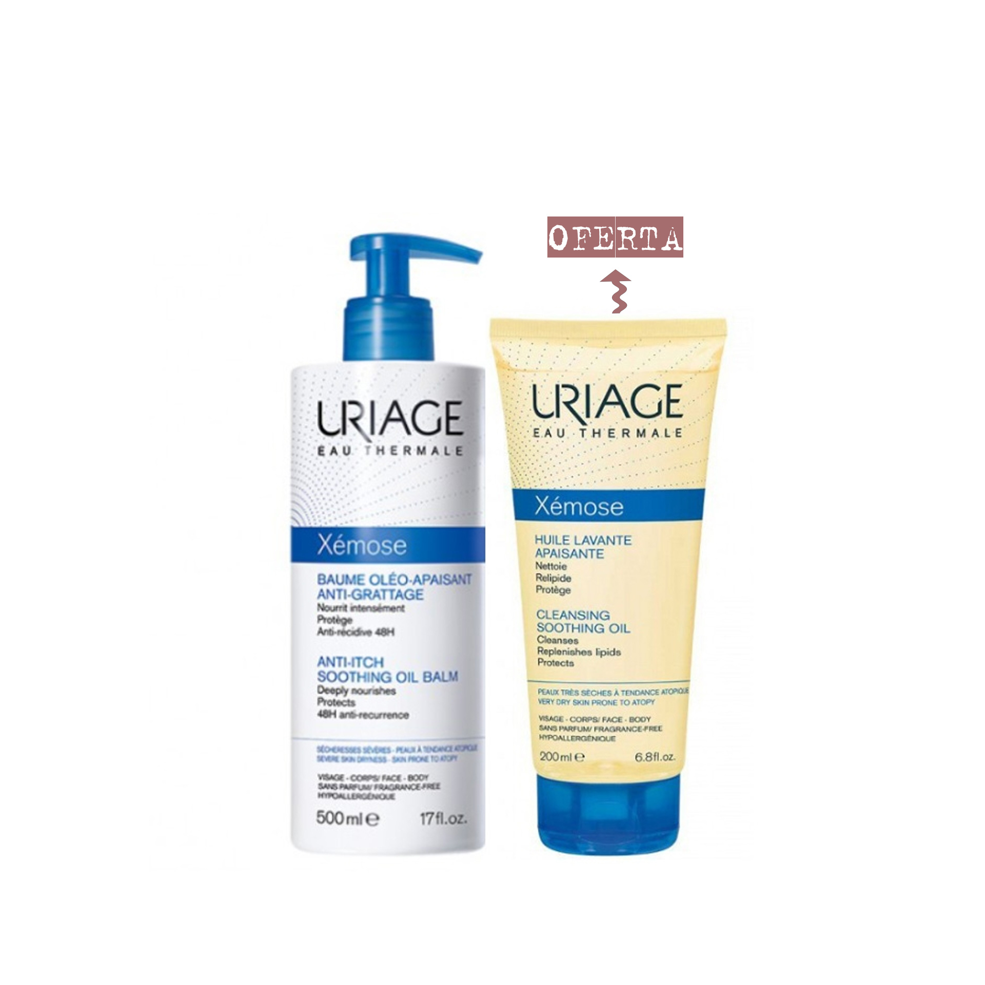 Uriage Pack Xémose Bálsamo Óleo Limpeza Apaziguador 500ml + Óleo Lavante Apaziguante 200ml
