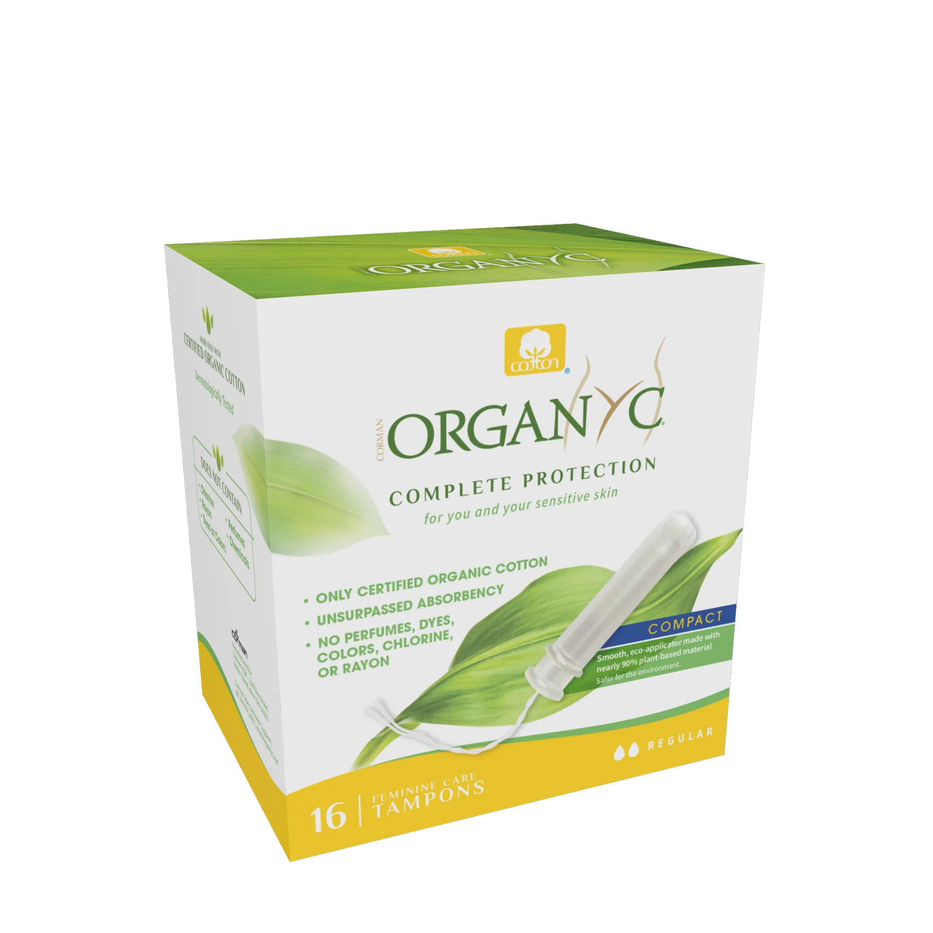 Organyc Tampões com Aplicador Compacto de Origem Vegetal Regular x16