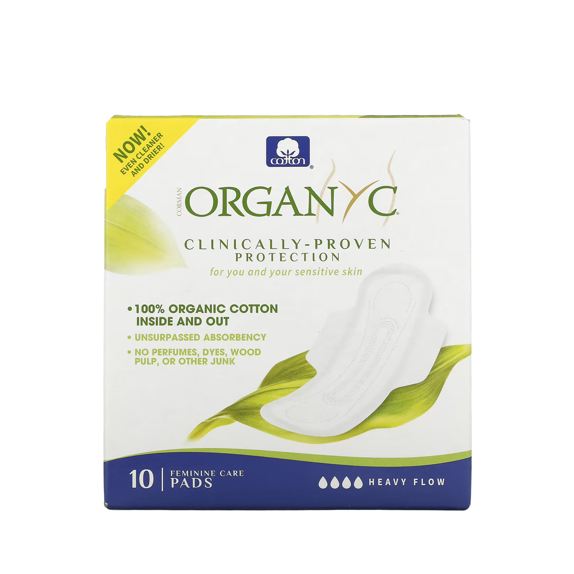 Organyc Pensos de Algodão Orgânico Fluxo Intenso 10 Pensos