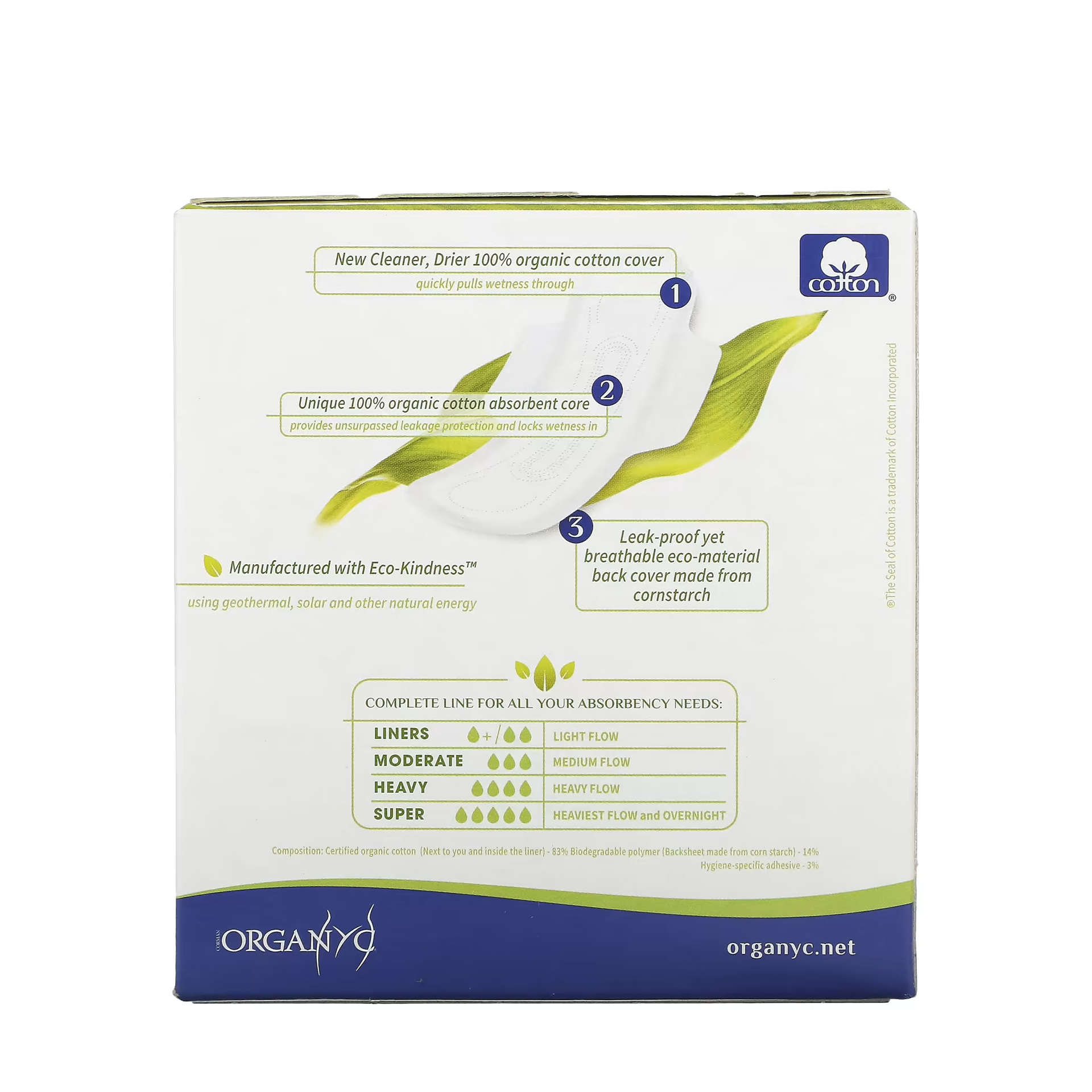 Organyc Pensos de Algodão Orgânico Fluxo Intenso 10 Pensos