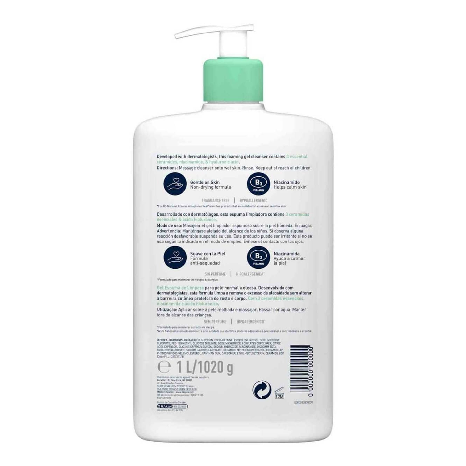 CeraVe Foaming Cleanser Gel Espuma de Limpeza 1L