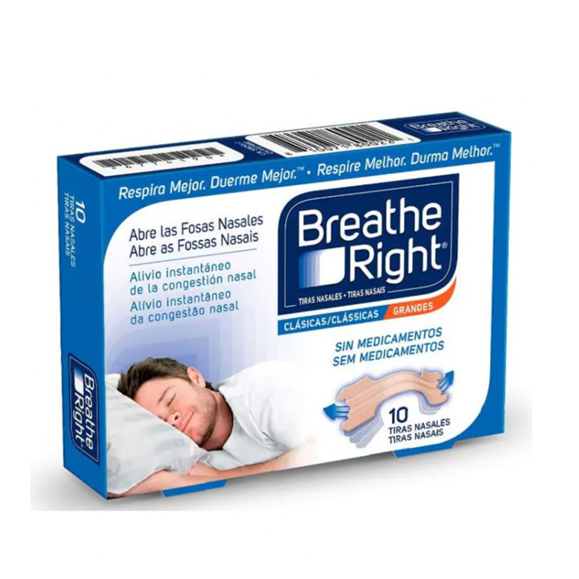 Breathe Right Tiras Nasais Clássicas Tamanho Grande 10 Tiras