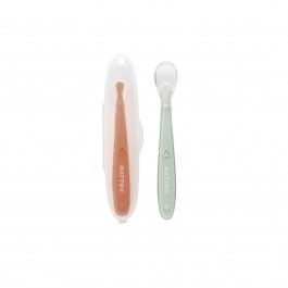 Nattou Conjunto 2 Colheres Silicone + Estojo Laranja/Verde