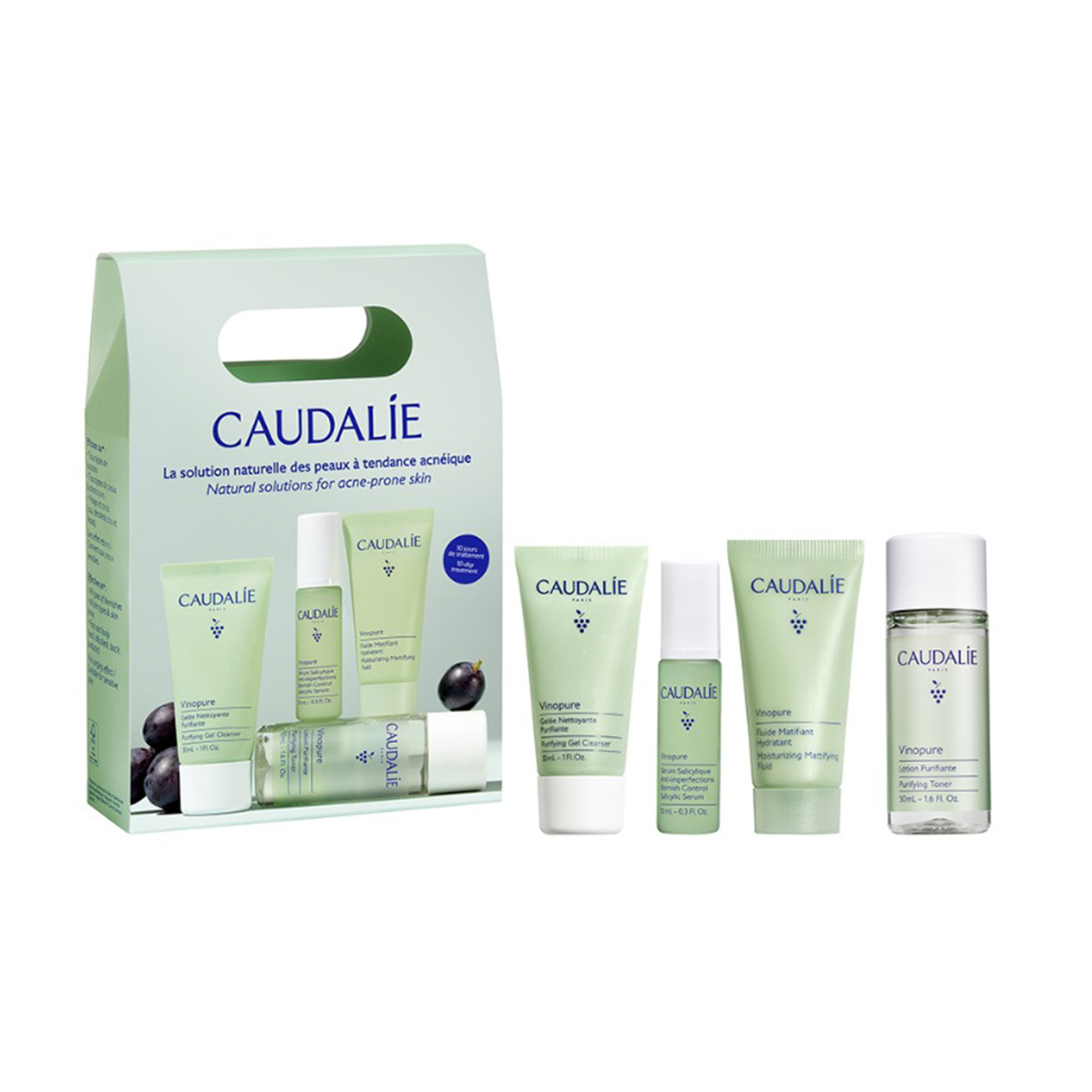 Caudalie Vinopure Kit Descoberta | 4 Produtos Viagem - Pele Mista a Oleosa com Tendência Acneica