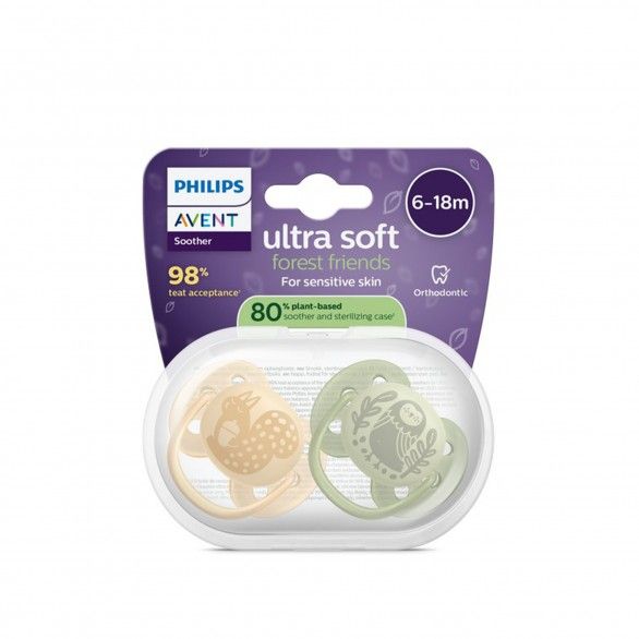 Philips Avent 2 Chupetas Silicone Ultra Soft 6-18M Azul/Verde Philips Avent 2 Chupetas Silicone Ultra Soft 6-18M Azul/Verde