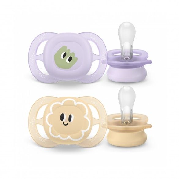 Philips Avent 2 Chupetas Silicone Ultra Start Deco 0-2M Lilás e Amarelo Philips Avent 2 Chupetas Silicone Ultra Start Deco 0-2M Lilás e Amarelo